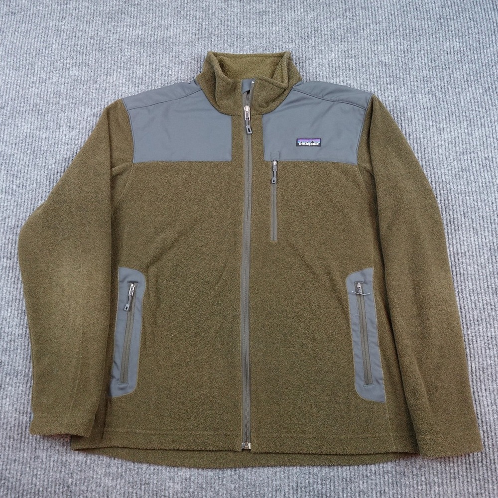 Patagonia Finmark Jacket Mens Large Green Gray Full Zip Merino Wool Fleece 25565